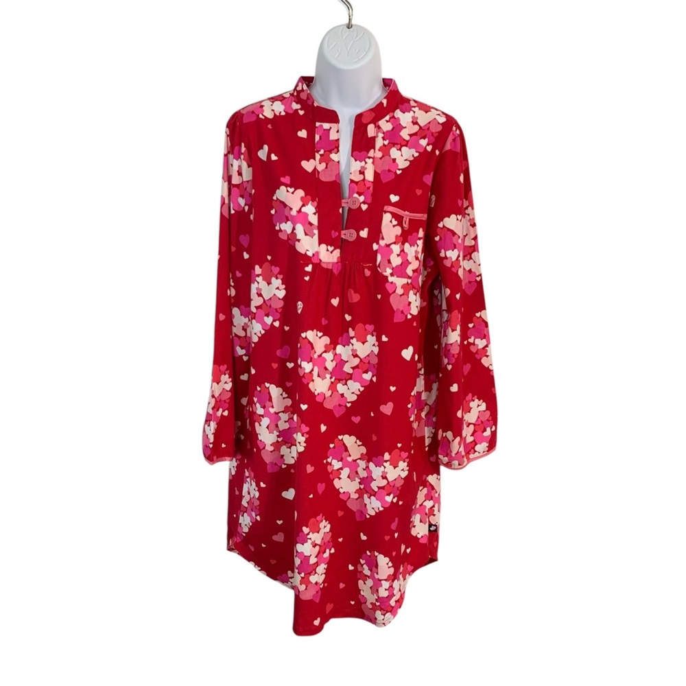 NICK & NORA Heart Print Long Sleeve Night Shirt Sz L